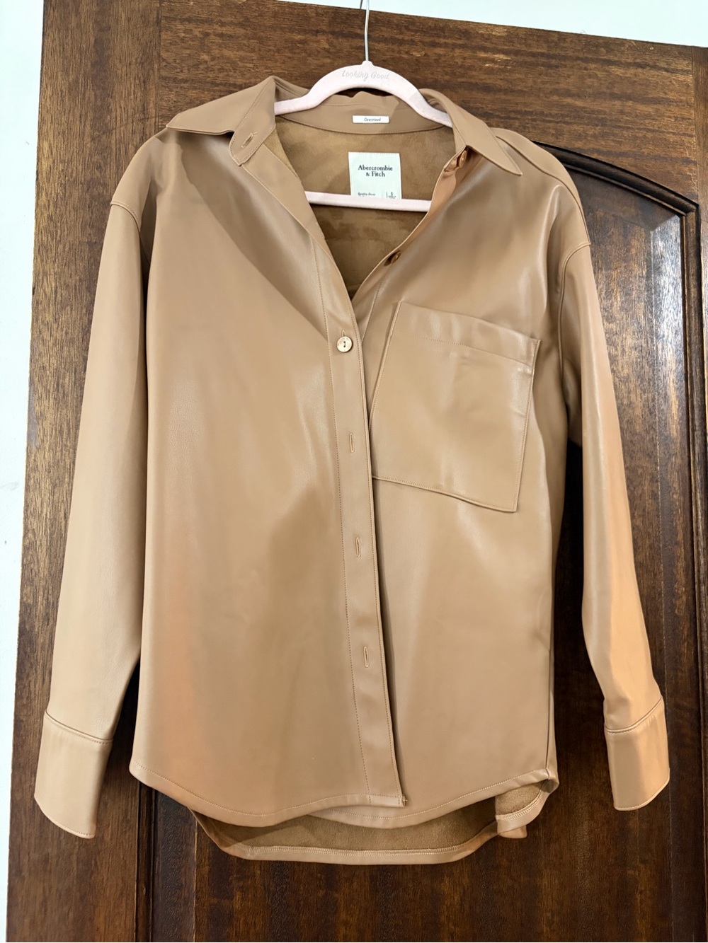 Abercrombie & Fitch Tan Faux Leather Shirt Jacket